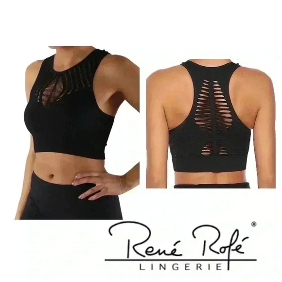 🆕Rene Rofe Seamless Cut Out Black Sport Bra🆕 - Picture 1 of 12